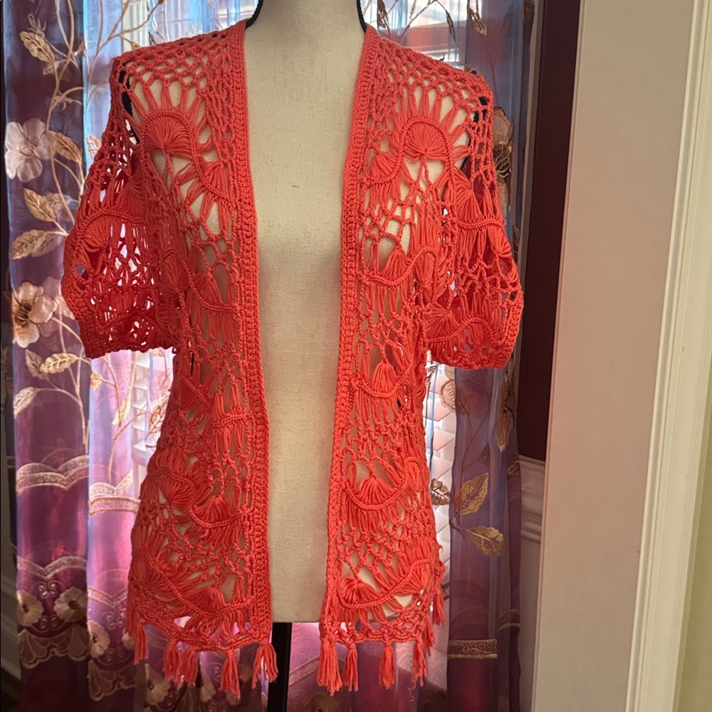 NWOT - New Directions Coral Open-Knit Cardigan